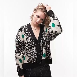 TopShop Green, Black, and white cardigan